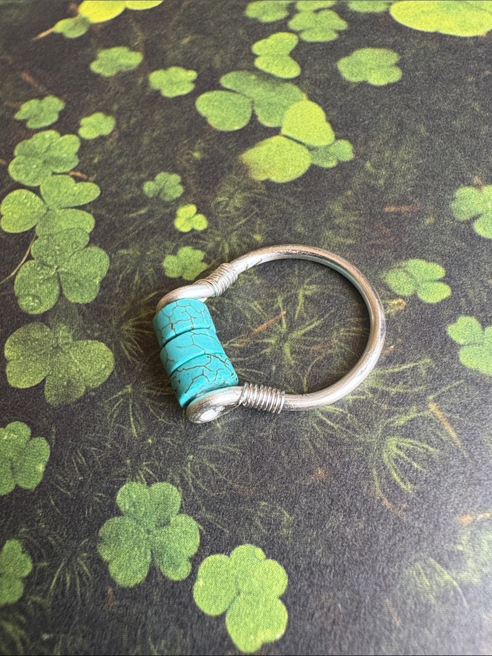 NWOT Handcrafted Blue Stone Silver Plated Wire Wrapped Ring Size 5